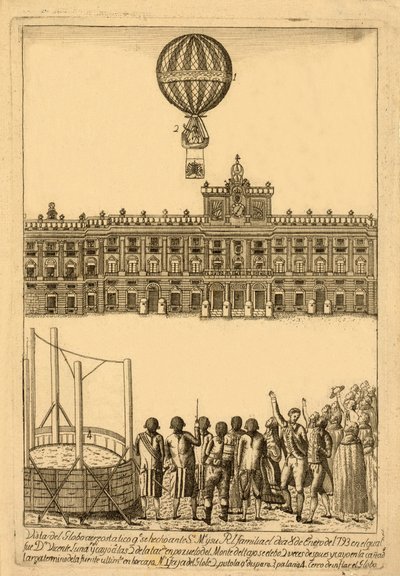 Sıcak hava balonunun görünümü. yapılan ante, pub. 1793. by Italian School