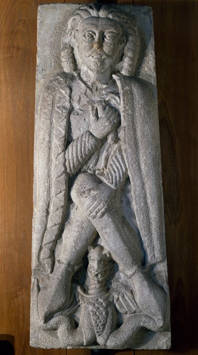 Ejderha, taş kısma, İtalya ile çömelmiş savaşçı by Italian School