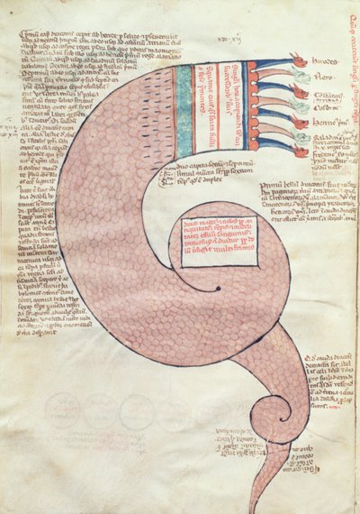 ms.ASPi, CM 15, c.3v Kıyamet ejderhalı metin sayfası, Liber Figurarum e le Proemisssiones Gioachimitiche, Joachim of Flora