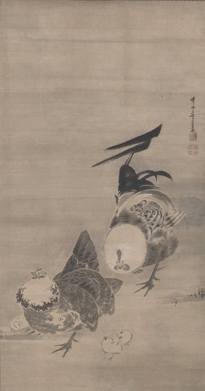 Horozlar, Tavuklar ve Civcivler, bir çiftin sağı, 1795 by Ito Jakuchu