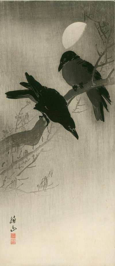 İki kuzgun, c.1920 (ahşap baskı) by Ito Sozan