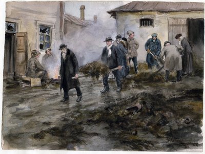 Bourgeois nettoyant une etable - Ahırları temizleyen burjuvazi (Rus devrimi suluboya serisinden) - Vladimirov, Ivan Alexeyevich (1869-1947) - 1920 - Kağıt üzerine suluboya - 25,8x34,4 - Özel Koleksiyon by Ivan Alexeyevich Vladimirov