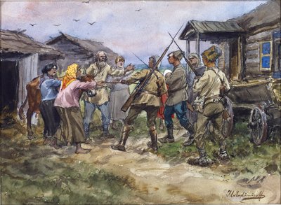 Luga yakınlarındaki bir köyde Kızıl Ordu için sığır talebi by Ivan Alexeyevich Vladimirov
