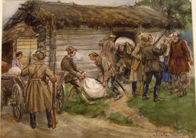 Pskov yakınlarındaki bir köyde zengin köylülerden un talebi by Ivan Alexeyevich Vladimirov