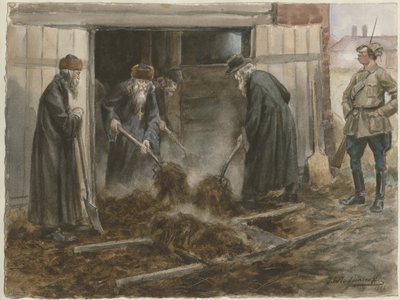 Rus din adamları saman kürekle: Eylül 1918 suluboya dizisinden Rus devrimi, 19 by Ivan Alexeyevich Vladimirov