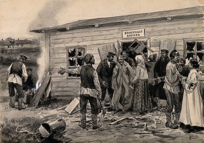Rus devrimi suluboya serisinden bir kolera kışlasında sahne, c. 1920 by Ivan Alexeyevich Vladimirov