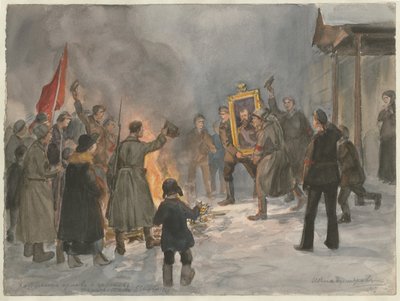Rus devrimi, 1917 suluboya serisinden tabloları yakan askerler by Ivan Alexeyevich Vladimirov