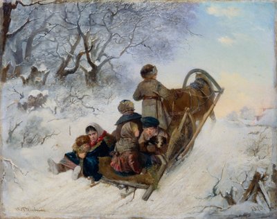 Atlı kızaktaki çocuklar, 1870 by Ivan Andreyevich Pelevin