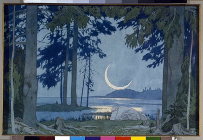 Clair de lune sur le lac Ilmen. Uzun opera Sadko de Nicolas (Nikolai) için dekor Rimski Korsakov (Rimski-Korsakov) (1844-1908) (İlmen Gölü