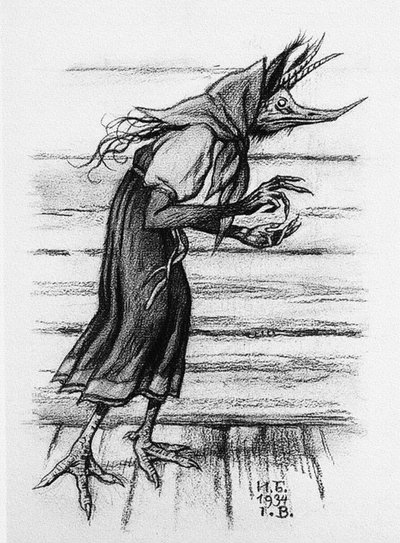 Kikimora, efsanevi bir figür, Slav mitolojisinde bir kadın ev ruhu by Ivan Bilibine