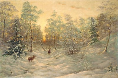 Alacakaranlıkta karlı bir manzarada geyik by Ivan Fedorovich Choultse
