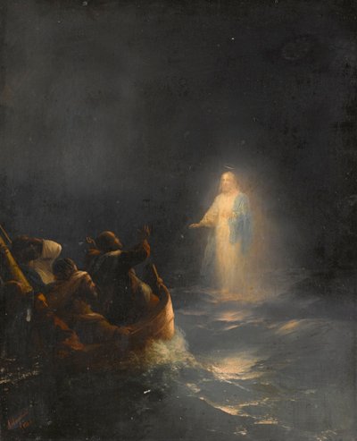 Jesus Marche sur les eaux - İsa Suda Yürür, Aivazovsky, Ivan Konstantinovich (1817-1900). Tuval üzerine yağlıboya by Ivan Konstantinovich Aivazovsky