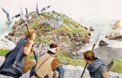 MS 1230 yılında Tintagel Kalesi (kağıt üzerine suluboya) by Ivan Lapper