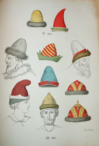 15. ve 16. yüzyıllara ait Rus şapkaları, 1850-1852 by Ivan Mikhaylovich Snegirev