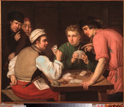 The Cardsharps - Ivan Philippovich Tupylev (Toupylev) (1758-1821) tarafından yapılan boyama, tuval üzerine yağlı boya by Ivan Philippovich Tupylev