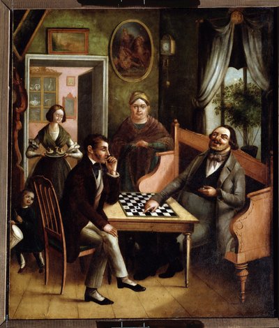 ""Dama oyuncuları"" Bir iç Rus burjuva grubu. Tablo Ivan Stepanovich Doshchennikov (1812-1893) 1840-1850 Devlet Sanat Galerisi, Perm, Rusya by Ivan Stepanovich Doshchennikov