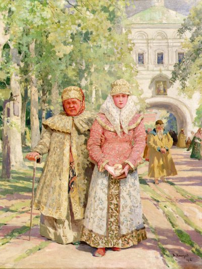 Kiliseden dönen anne ve kızı by Ivanovich Vasili Navazov