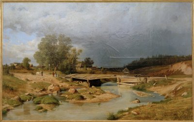 Ahşap bir köprü ile manzara by Ivan Ivanovich Shishkin