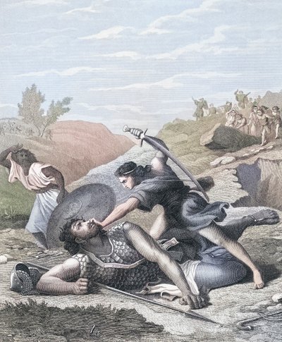 David ve Goliath (renkli gravür) by J.F.C. (after) Reckleben