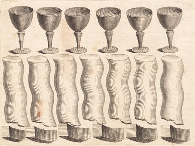 Bardakların çalışma sayfası ve bükülmüş yuvarlak bir çubuğun parçaları by J.F. Clemens