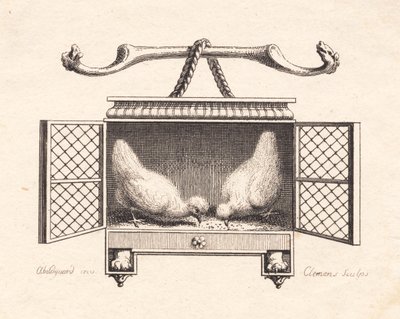 Tahıl toplayan iki tavuk üreten skeç by J.F. Clemens