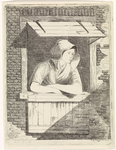 Kadın açık bir pencerede by J.H. Pluygers