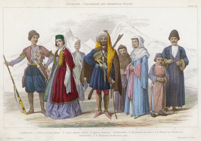 Gürcü, Çerkez ve Ermeni Irkları (renkli gravür) by J.L. (after) Williams
