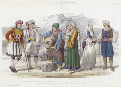Grek Irk, Helenler, Pelasgi (renkli gravür) by J.L. (after) Williams