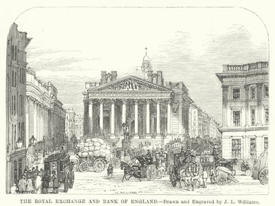 Kraliyet Borsası ve İngiltere Bankası (gravür) by J.L. (after) Williams