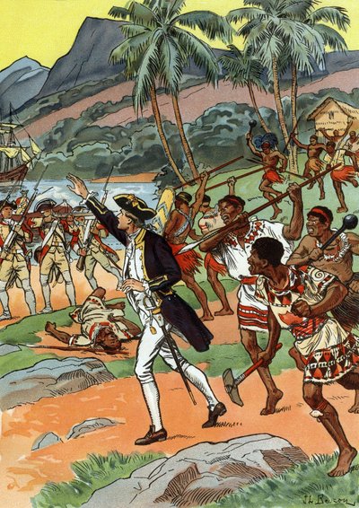 James Cook#39;un Hawaii#39;de yerel halk tarafından öldürülmesi by J.L Beuzon (fl.1880 1940)