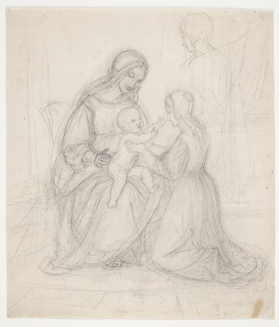 Çocuk ve diz çökmüş kadınla oturan madonna by J.L. Lund