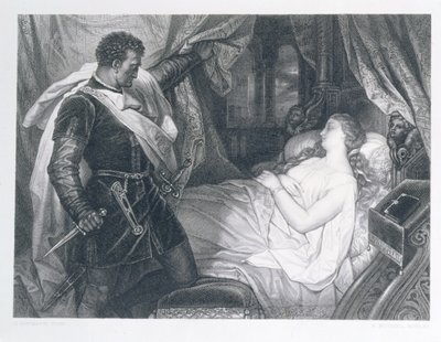 Othello ve Desdemonda, Eduard Buchel (1835-1903) tarafından oyulmuş by J.M.F. Heinrich