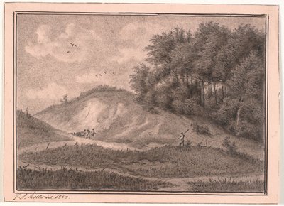 Çakıl çukuru ve ağaçları olan engebeli arazi by J.P. Møller