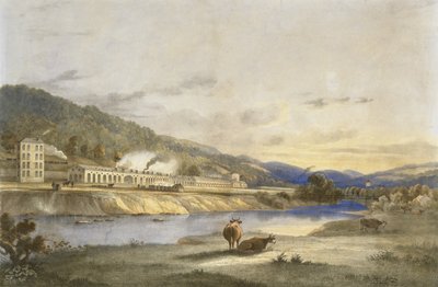 Trefforest Kalay Fabrikası, Glamorganshire, c.1840 (kağıt üzerine el boyaması taş baskı) by J. Appleby