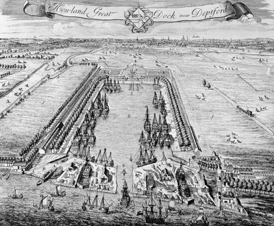 Howland Great Dock, Deptford yakınlarında, c.1715-20 by J. Badslade