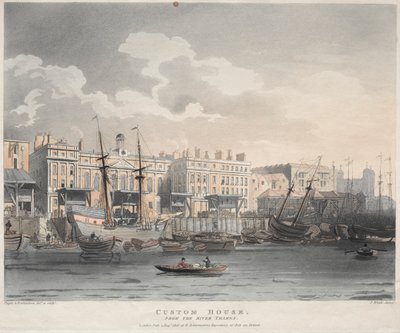 Gümrük Binası, Thames Nehri'nden, 1808. by J. Bluck