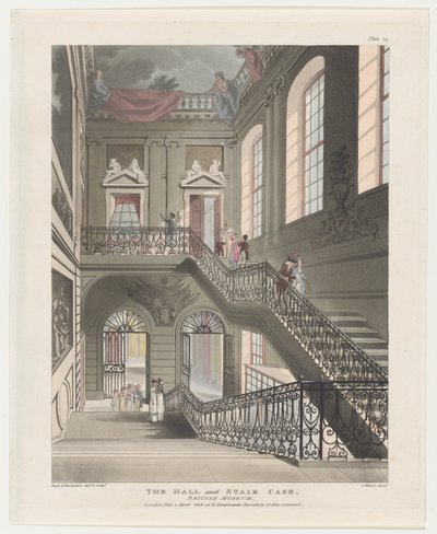 The Hall and Stair Case, British Museum, 1 Nisan 1808., 1 Nisan 1808. by J. Bluck