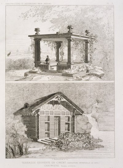 Çimento kaplı teras ve Danjoy tarafından tasarlanan çardak, c.1880 by J. Boussard