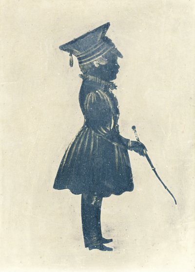 Şapkalı ve Sopalı Bir Çocuğun Silüeti (kağıt üzerinde kalem ve mürekkep) by J. Gapp