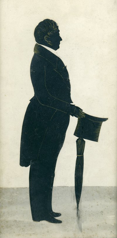 Silindir şapkalı, fraklı ve şemsiyeli bir adamın silueti by J. Gapp