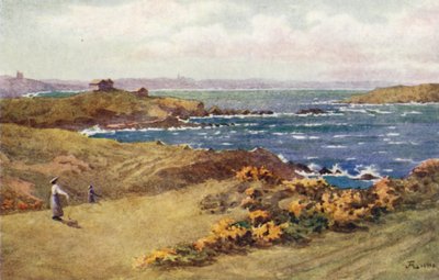 St Lunaire ve St Briac arasındaki Golf Bağlantıları, Uzaktaki St Cast (renkli taş) by J. Hardwicke Lewis