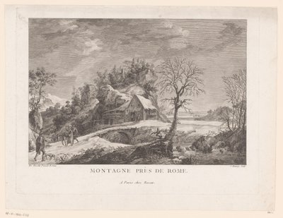 Montagne près de Rome figürlü bir köprünün yanında bir evin görünümü (nesnedeki başlık) by J. Hémery