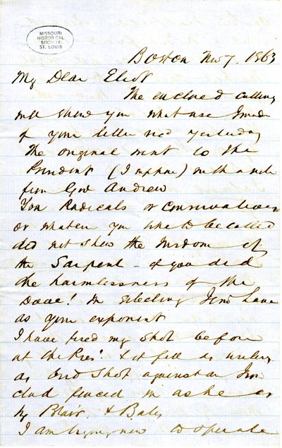 Mektup imzalı J.M.F. [J.M. Forbes], Boston, Eliot