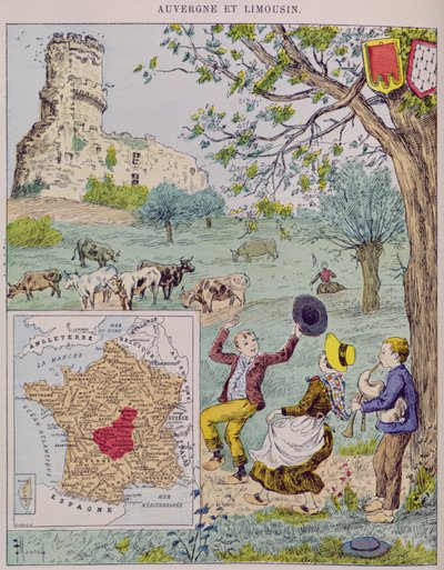 Auvergne ve Limousin, Marie de Grandmaison tarafından Le Tour de France için illüstrasyon, 1893 by J. Maurel