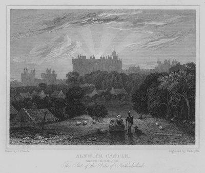 Alnwick Kalesi, Northumberland, Northumberland Dükü'nün Koltuğu (gravür) by John Preston Neale