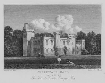 Childwall Hall, Lancashire, Bamber Gascoyne Koltuğu, Esquire (gravür) by John Preston Neale