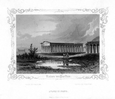 Paestum kalıntıları, İtalya, 19. yüzyıl by J. Poppel