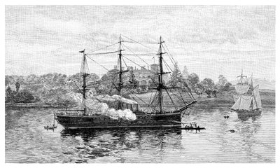 Hükümet Konağı ve HMS Nelson, Sidney, Yeni Güney Galler, Avustralya, 1886. by J. R. Ashton