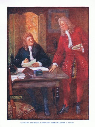 Addison ve Steele, aralarında İngiliz Edebiyatı yayınından bir kulüp hayal ettiler. T C & EC Jack, c.1920 by J. R. Skelton
