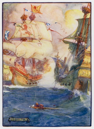 İskoç deniz kaptanı Largolu Sir Andrew Wood ve iki gemisi Yellow Carvel ve Flower, Dunbar açıklarında dört İngiliz gemisini yenerek, 1489 by J. R. Skelton
